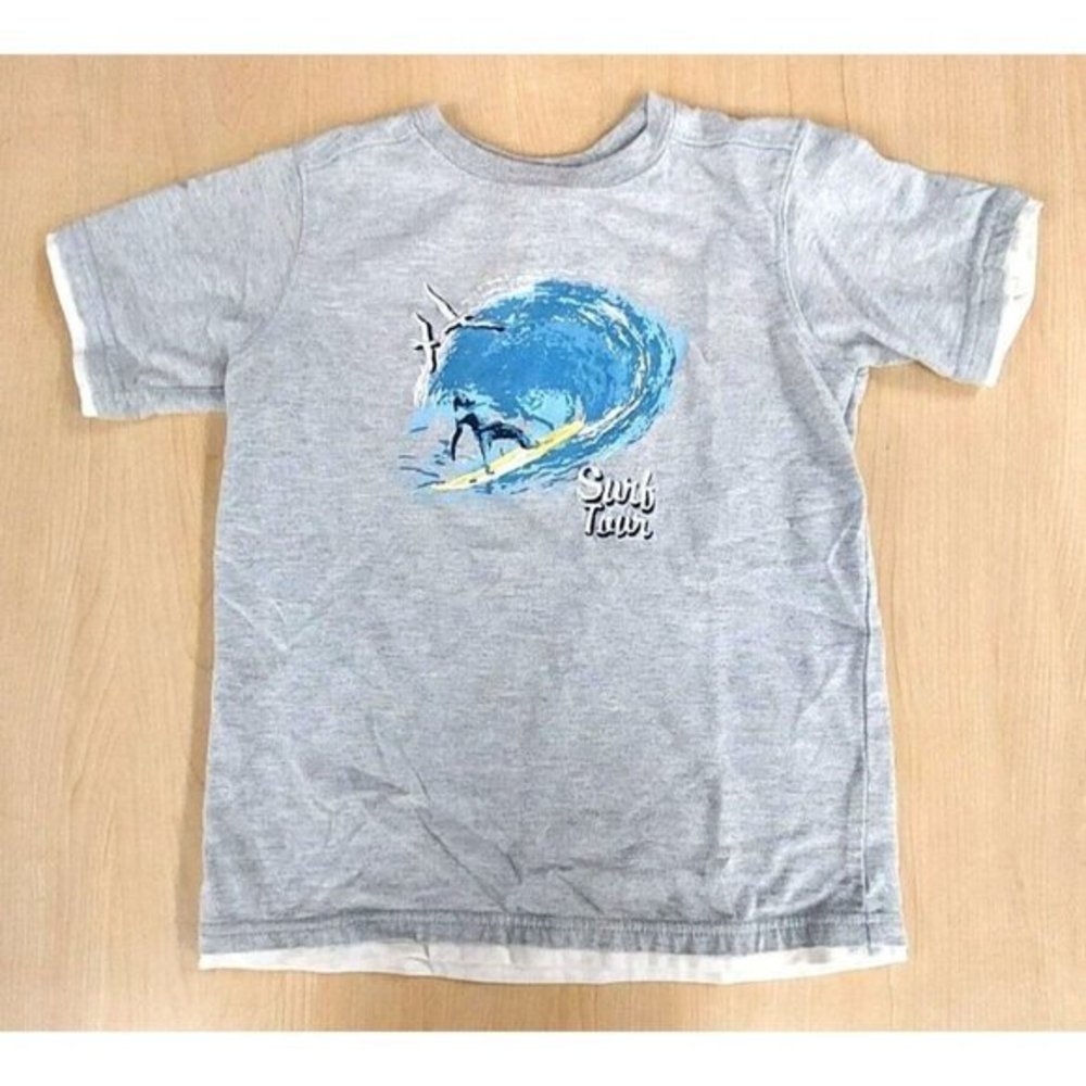 Kid's Boys Girls Sand N Sun Short Sleeve Shirt SURF TOUR Theme Gray Blue‎ Size 5
